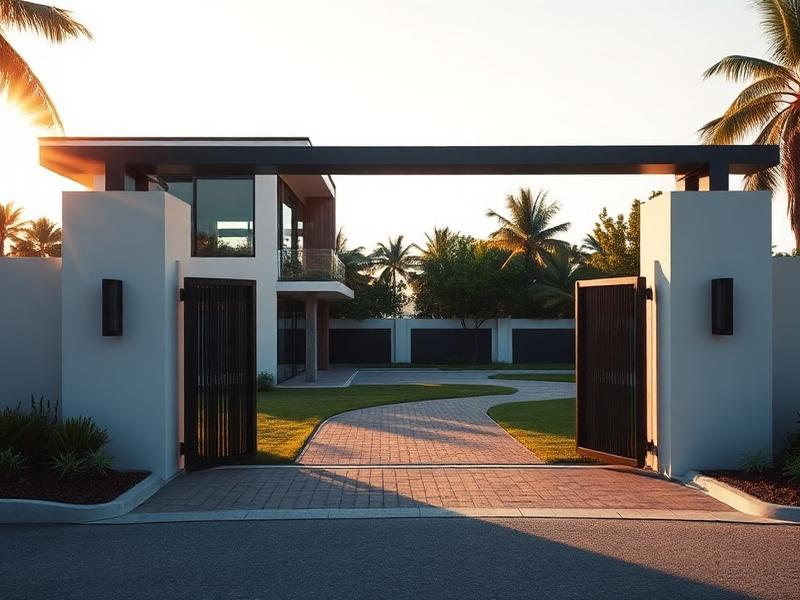Gated entrance of a modern residential plot ready for construction